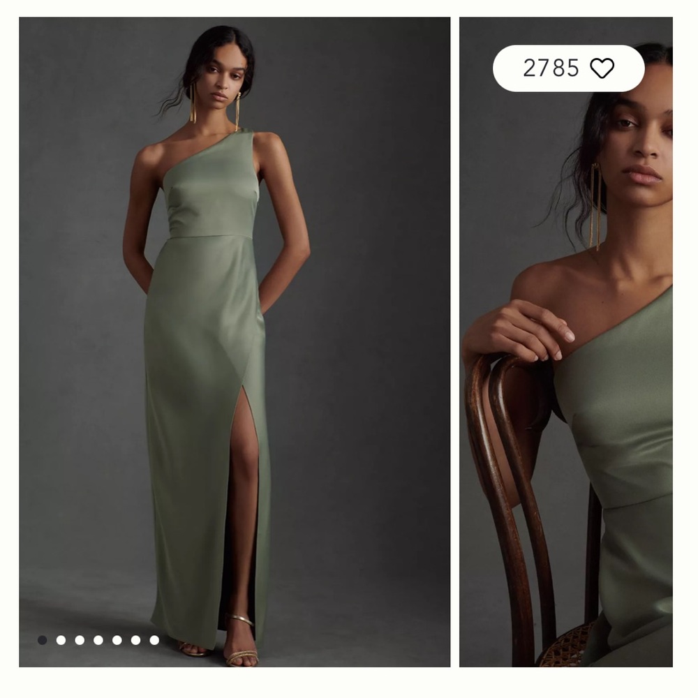 BHLDN Dylan One-Shoulder Satin Side-Slit Gown